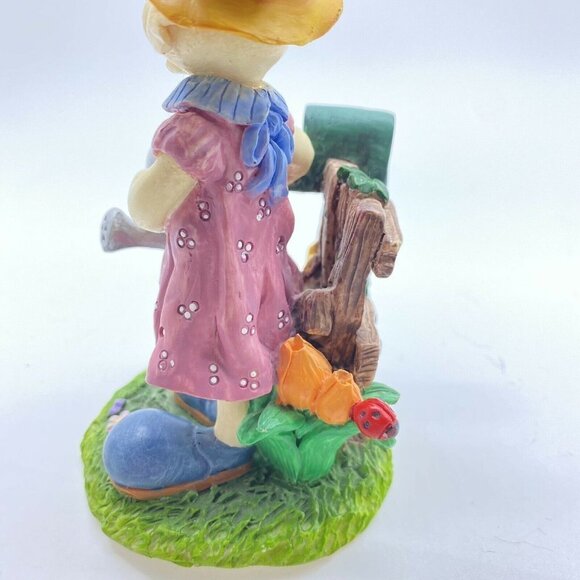 Vintage Girl Easter‎ Bunny Resin Statue Figurine Decor Dress Hat Watering Can 5” - Picture 7 of 10